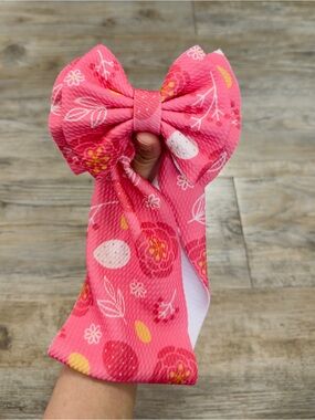 Easter Pink Floral Big Bow Headband Baby Girl 6-9M Bullet Fabric